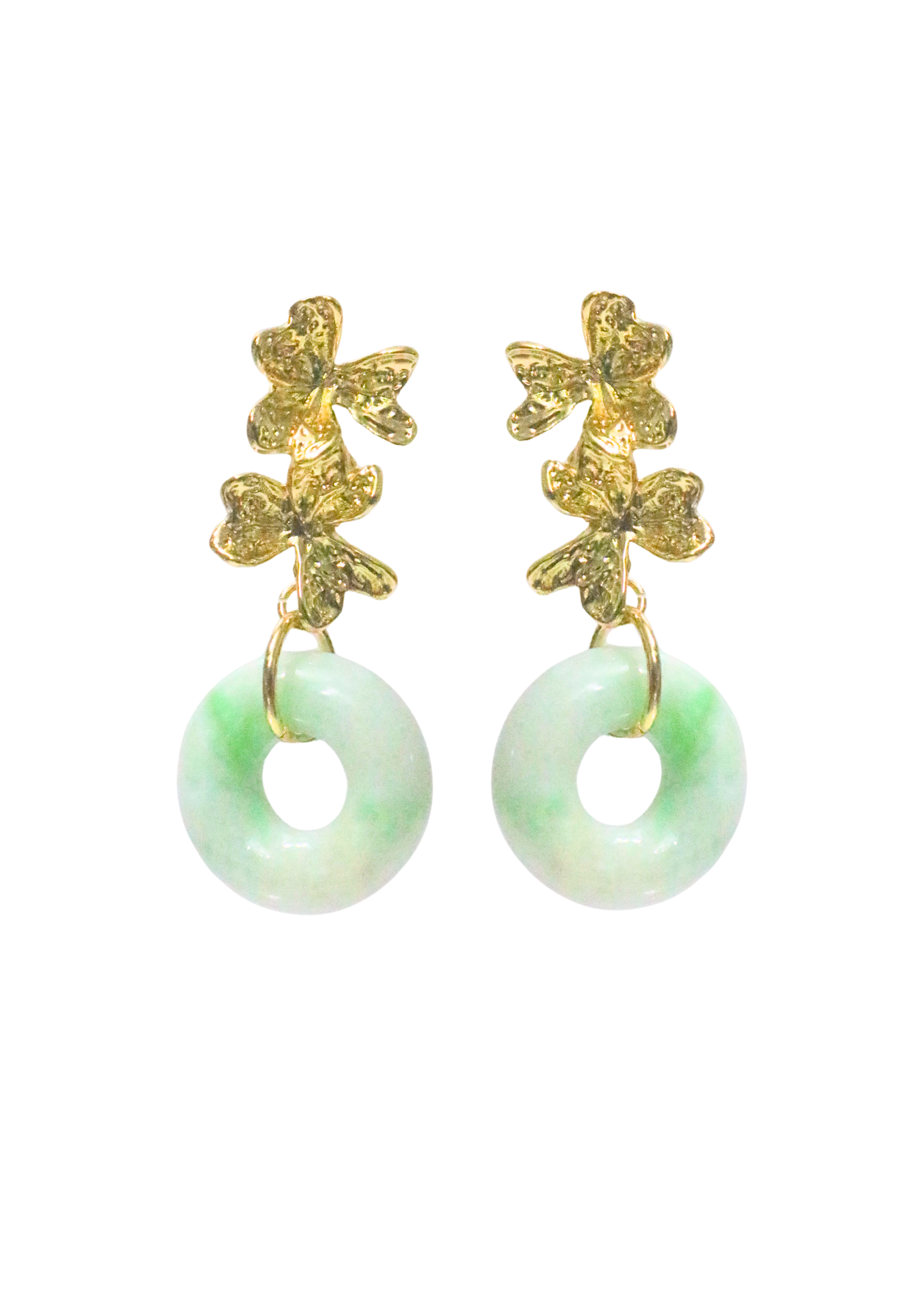 THE ANTECEDENT STORE | E - Burmese Jade Donut S1 - Orchid Flower Earrings (Light Green)