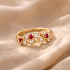 FOUNDATION JEWELLERS | 750 Y/G Peranakan Natural Diamond & Ruby Ring With 'Floral' Motif