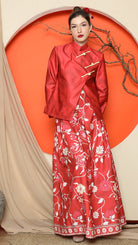 KANZI COLLECTION | Red Floral Jacquard Jacket With Skirt Set