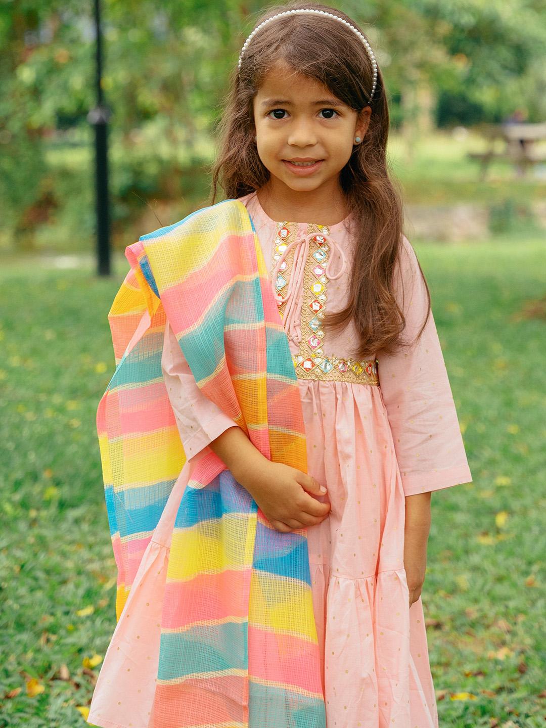 NIMBU | Princess Pink Anarkali With Matching Salwar & Rainbow Dupatta