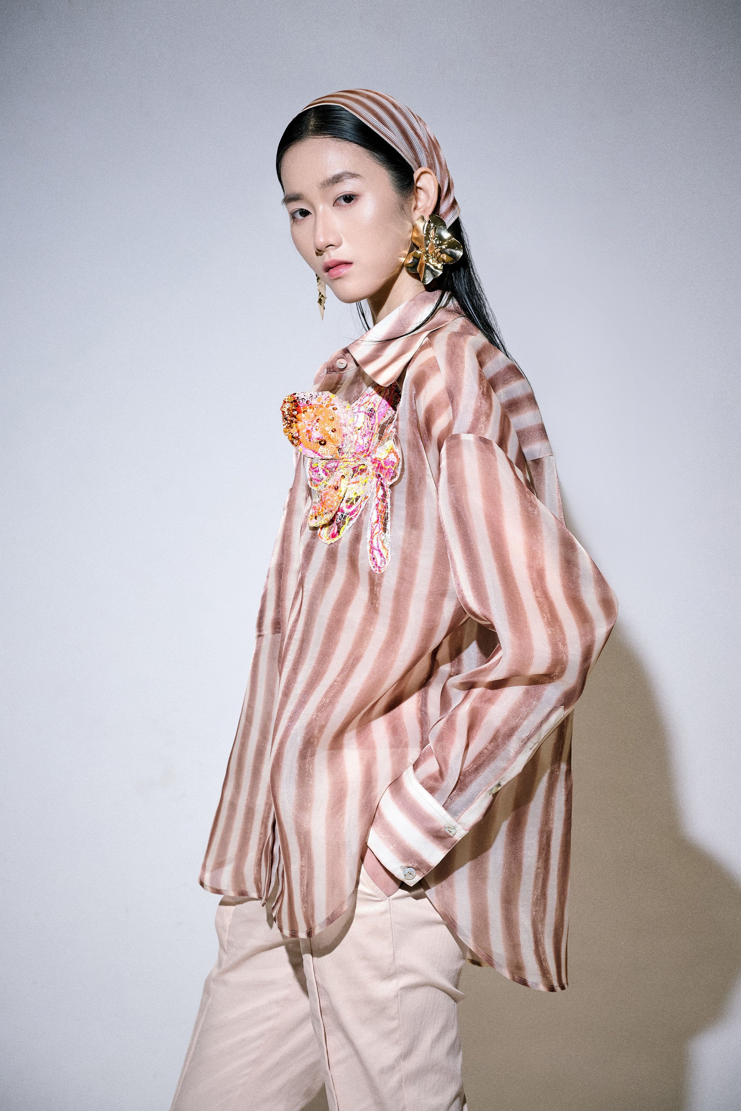 KHAAR | Stripes Floral Oversized Shirt