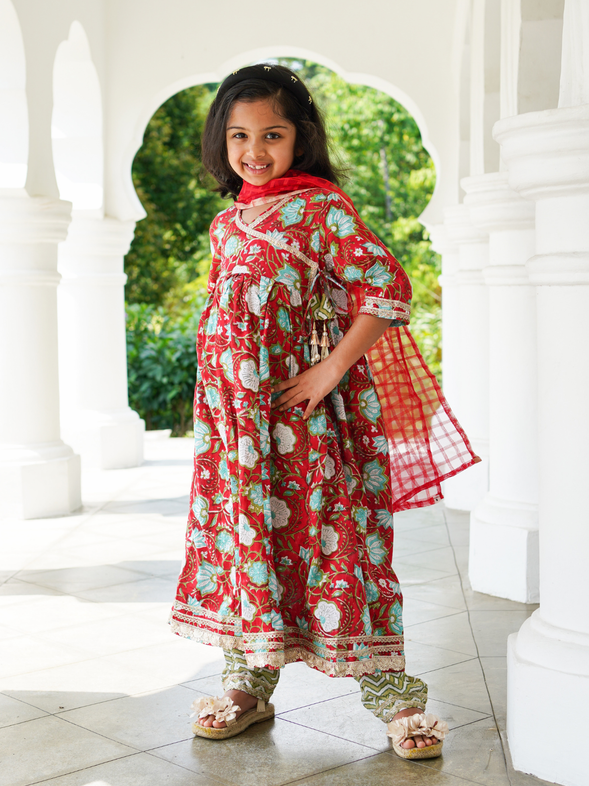 NIMBU | Reet Red Angarkha Anarkali With Pants