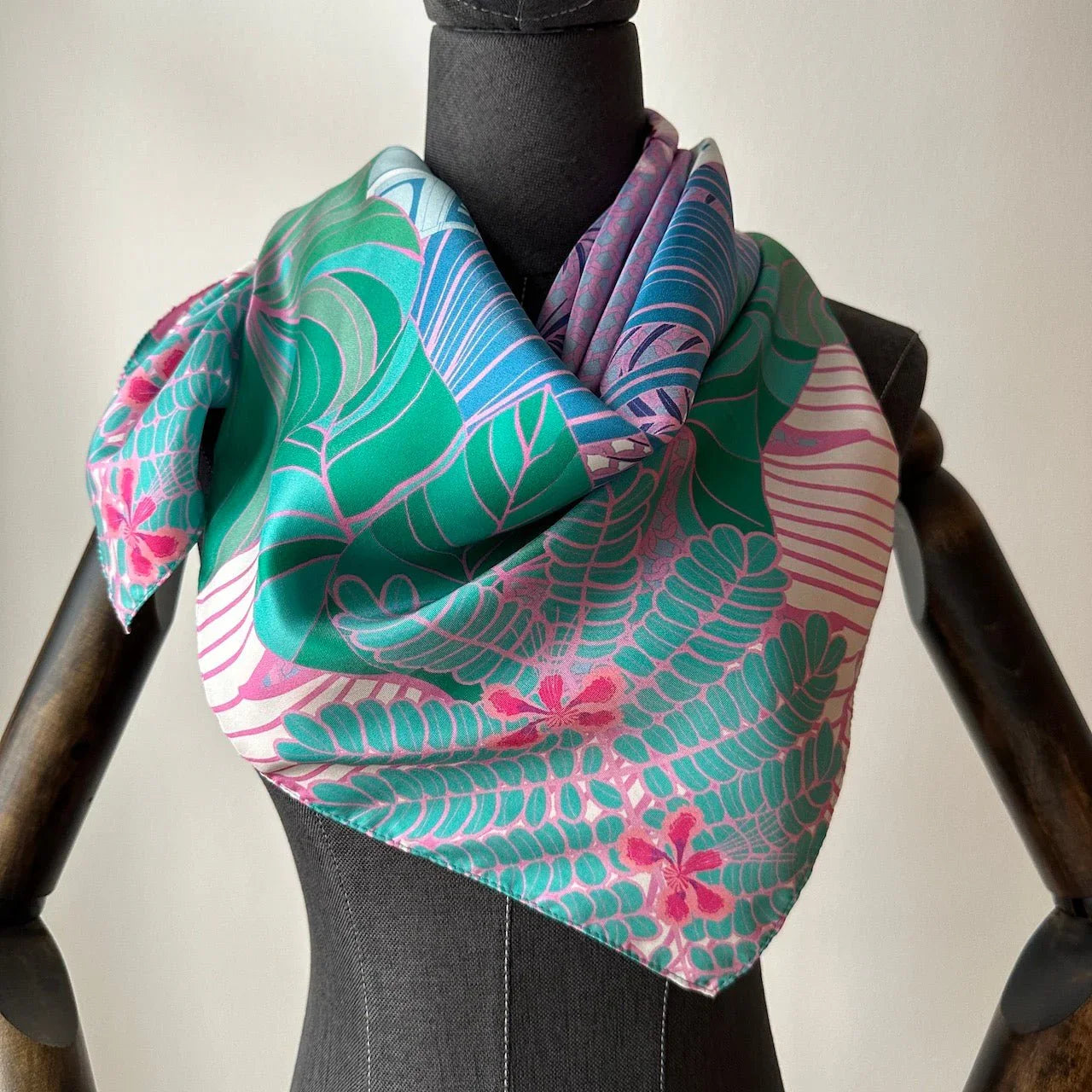 BINARY STYLE | Tropical Art Deco Silk Square Scarf 87x87cm