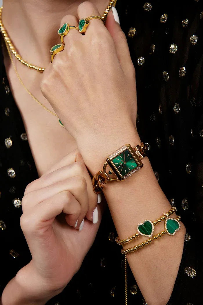 BLACK BY BLUE BRAVE | THCN C· II Green Sunray Dial Rose Gold Chain-Link Watch