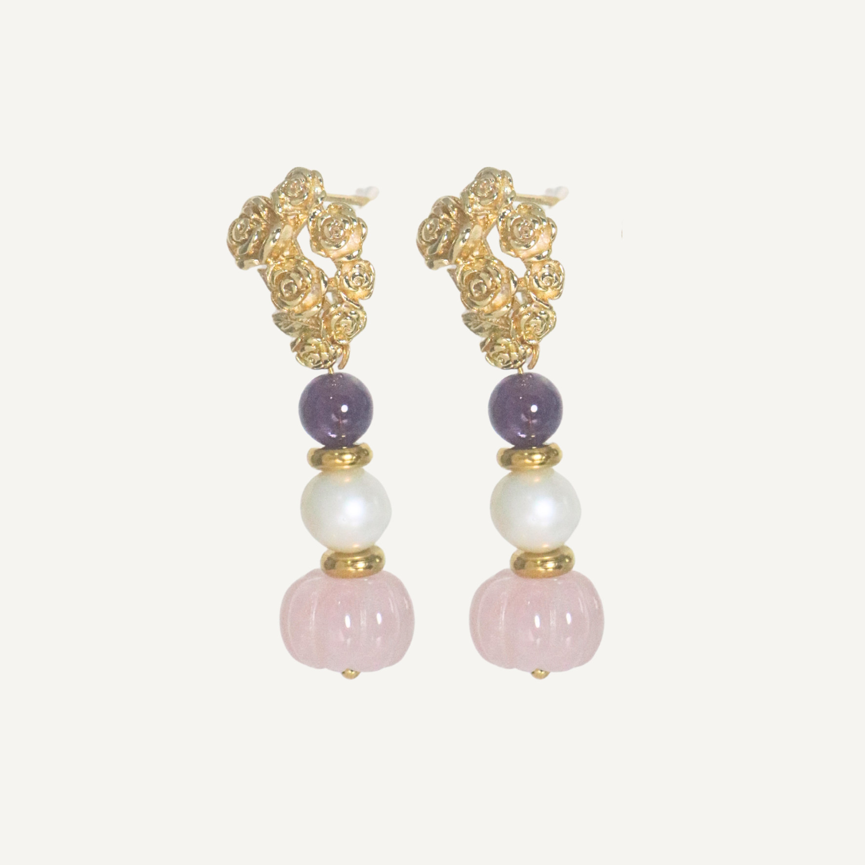 THE ANTECEDANT STORE | E - Rose Quartz Flower Bouquet Earrings