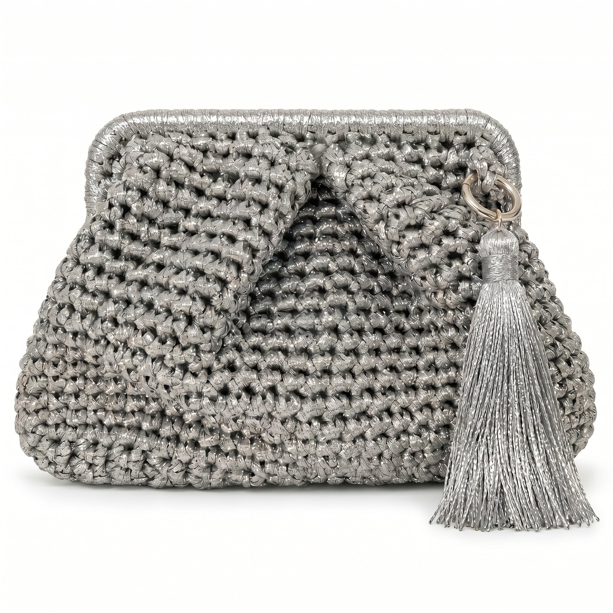 DESTI SAINT | Metallic Weave Clutch | Silver