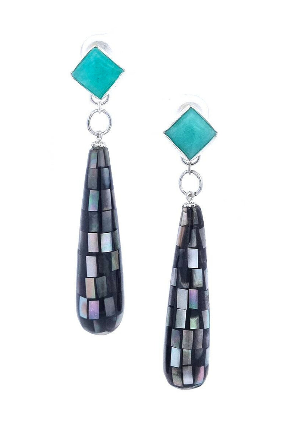 CREATIVE JEWELLERY STUDIO | Sky over Sea Amazonite & Mother of Pearl, Silver Earrings by Glow ByM