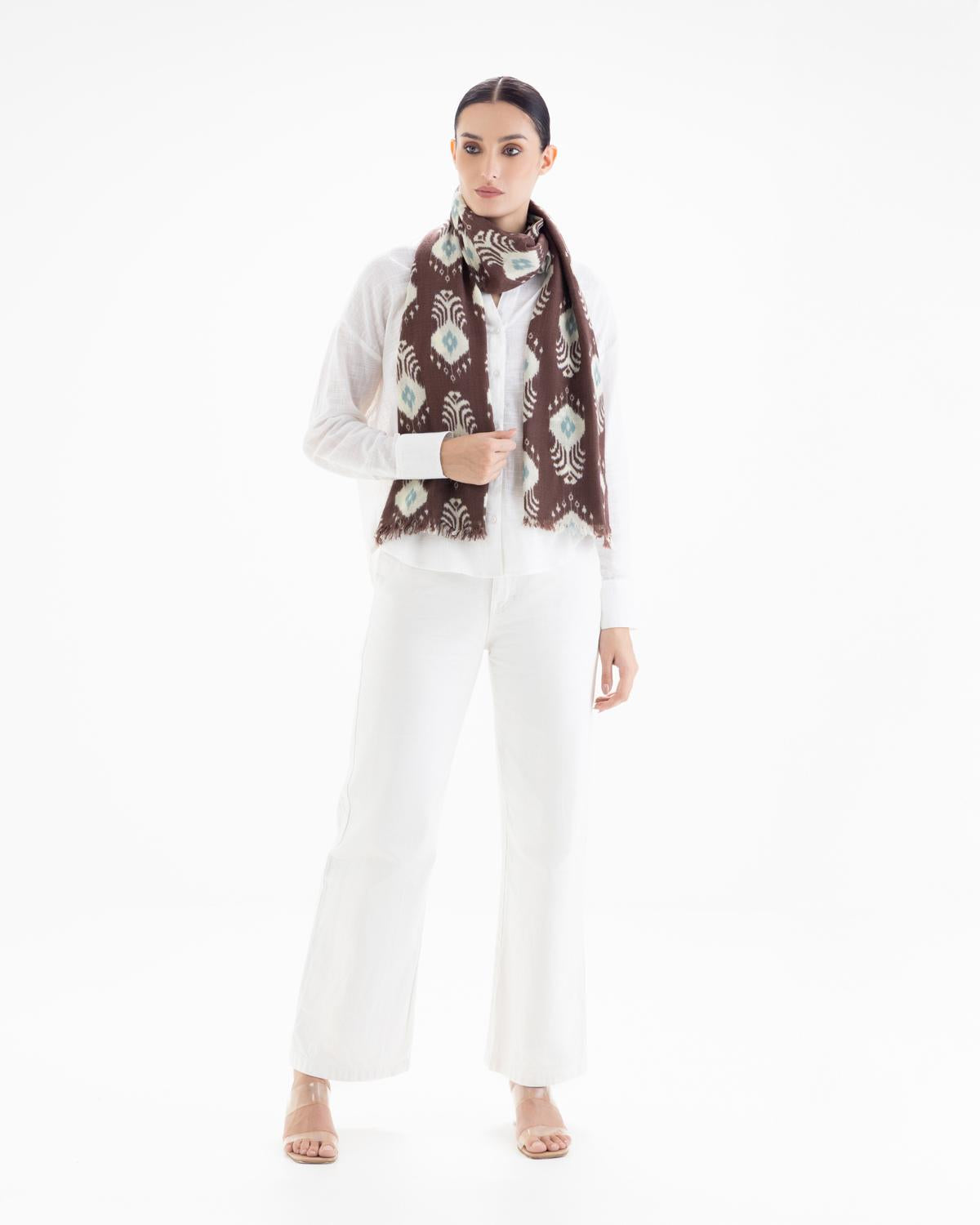 QUEENMARK | AN Patola Ikat Print Brown Blue Dots