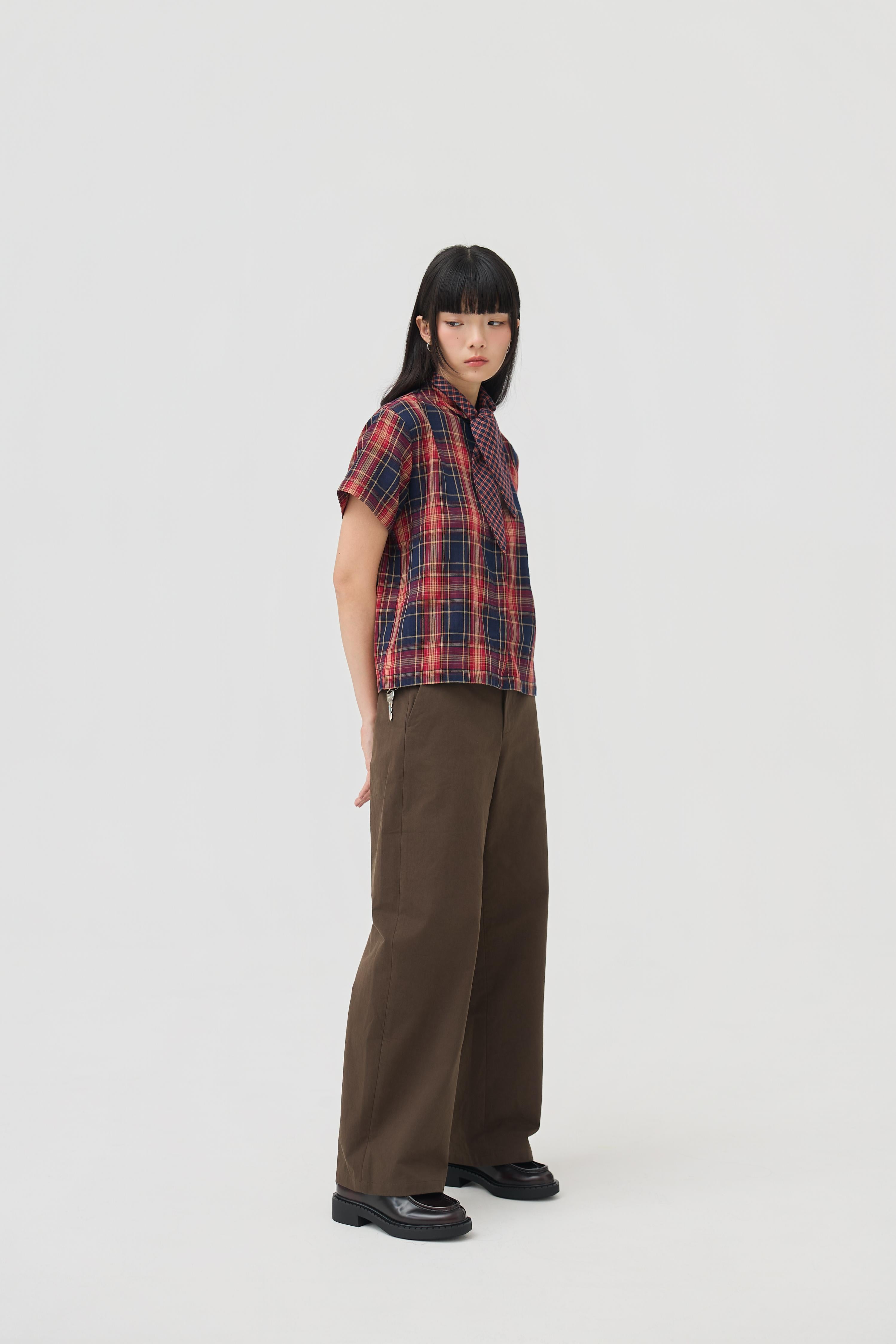 3EIGHTH | Nimai 2-Way Scarf Top In Red Tartan Gauze
