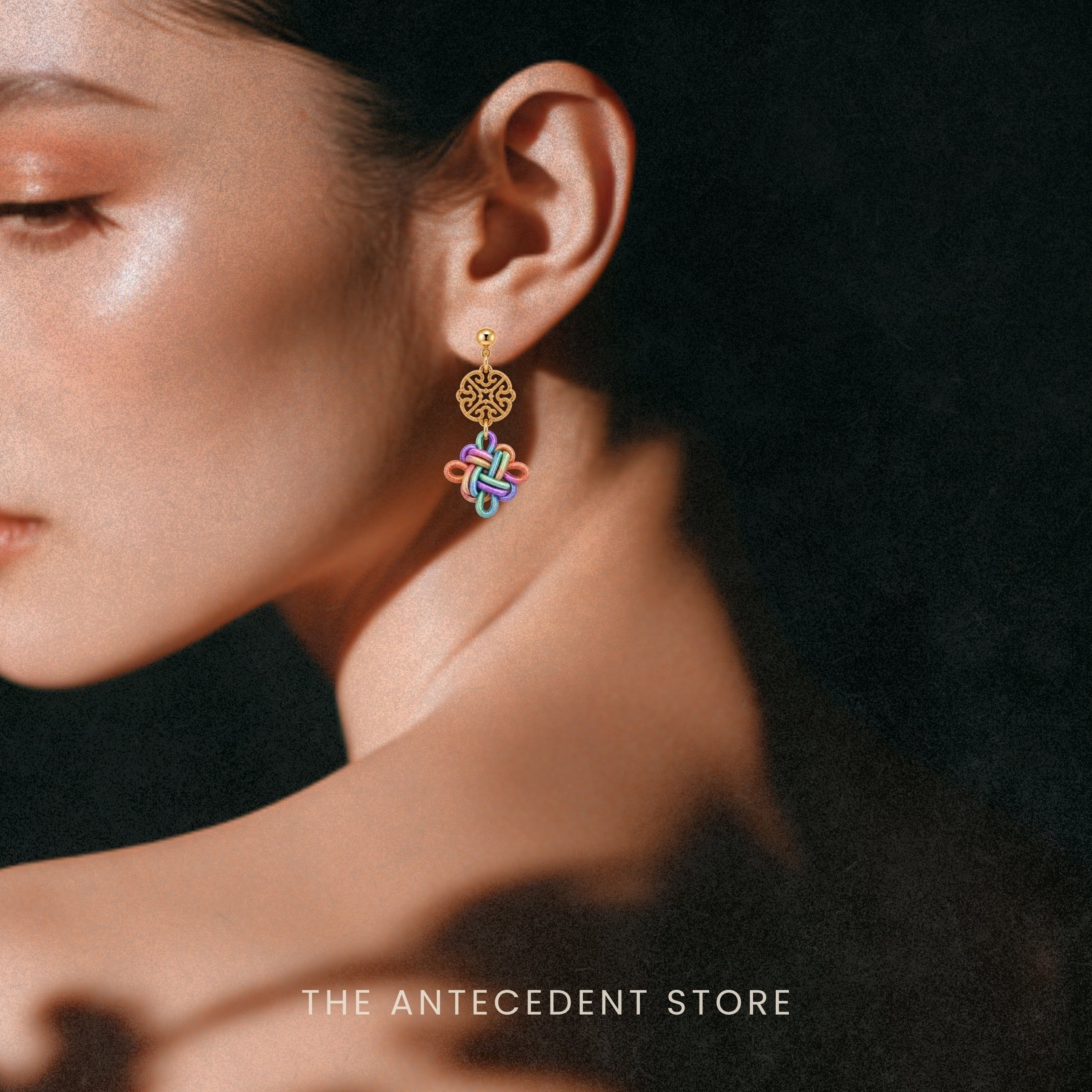 THE ANTECEDENT STORE | Asymmetrical Auspicious Knot Earrings in Pastel
