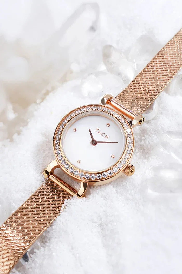 BLACK BY BLUE BRAVE | THCN C· I Eggshell White Dial Rose Gold Mesh Band Watch