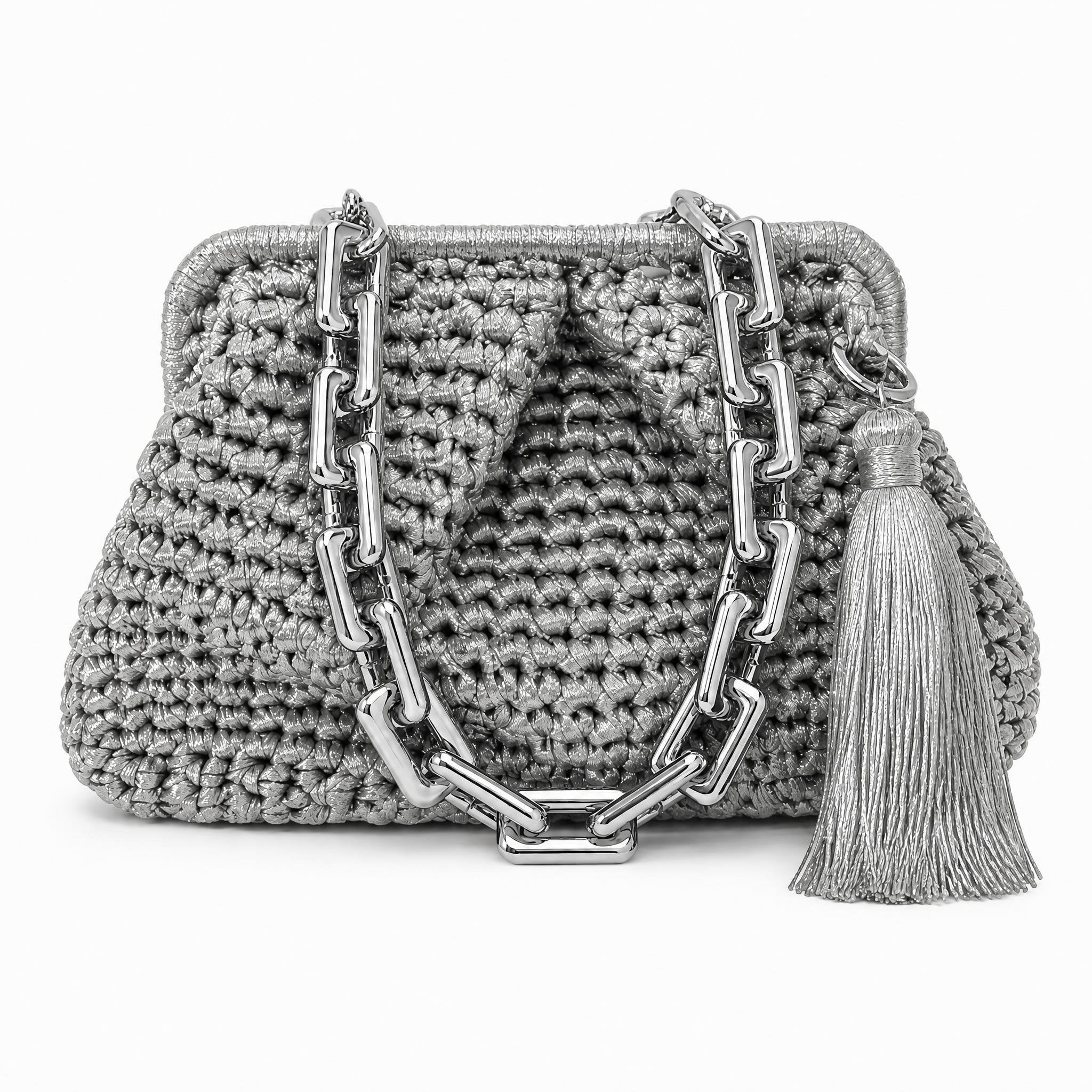 DESTI SAINT | Metallic Weave Clutch | Silver