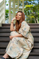 NIMBU | Arya Women's Long Kaftan Dress in Metallic Blue with Gold Accents