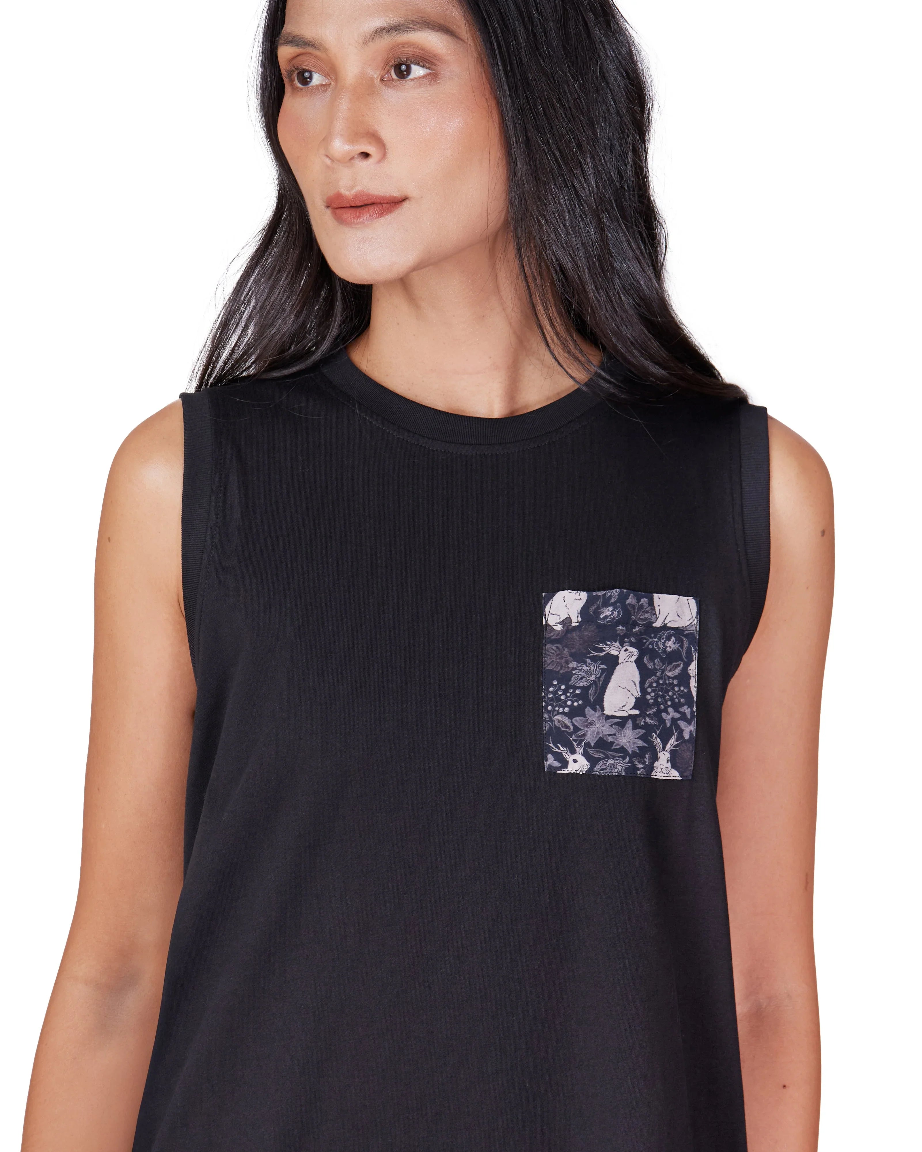 STUDIO QILING | Black Cotton Jersey Tank Dress