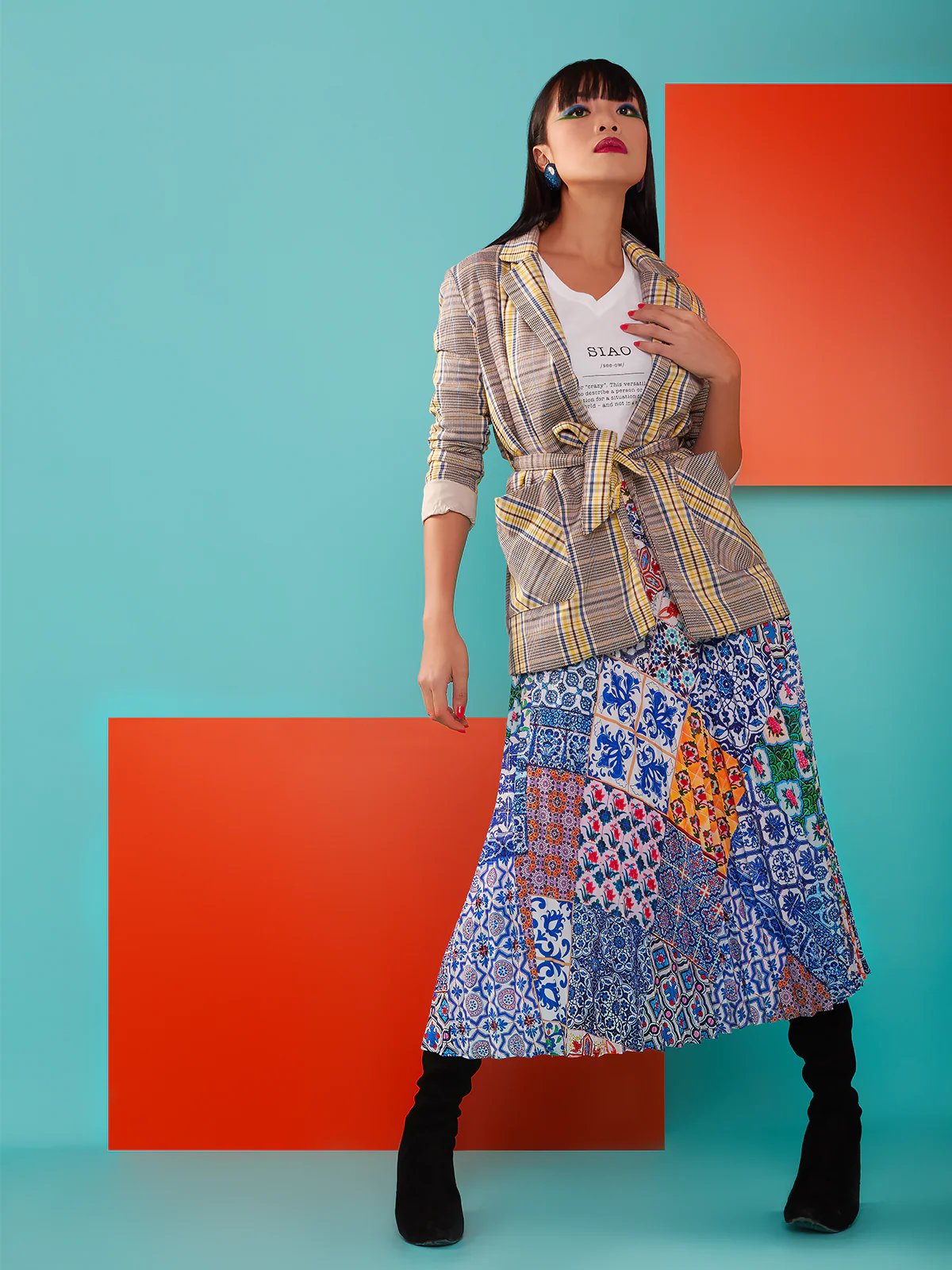 PHOTO PHACTORY | Peranakan Pleated Midi Skirt | Ink Blue