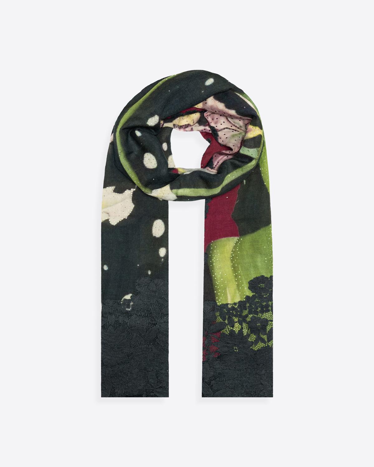 QUEENMARK | AN Assorted Lace Print Crystal Shawl Dark Green Green 1
