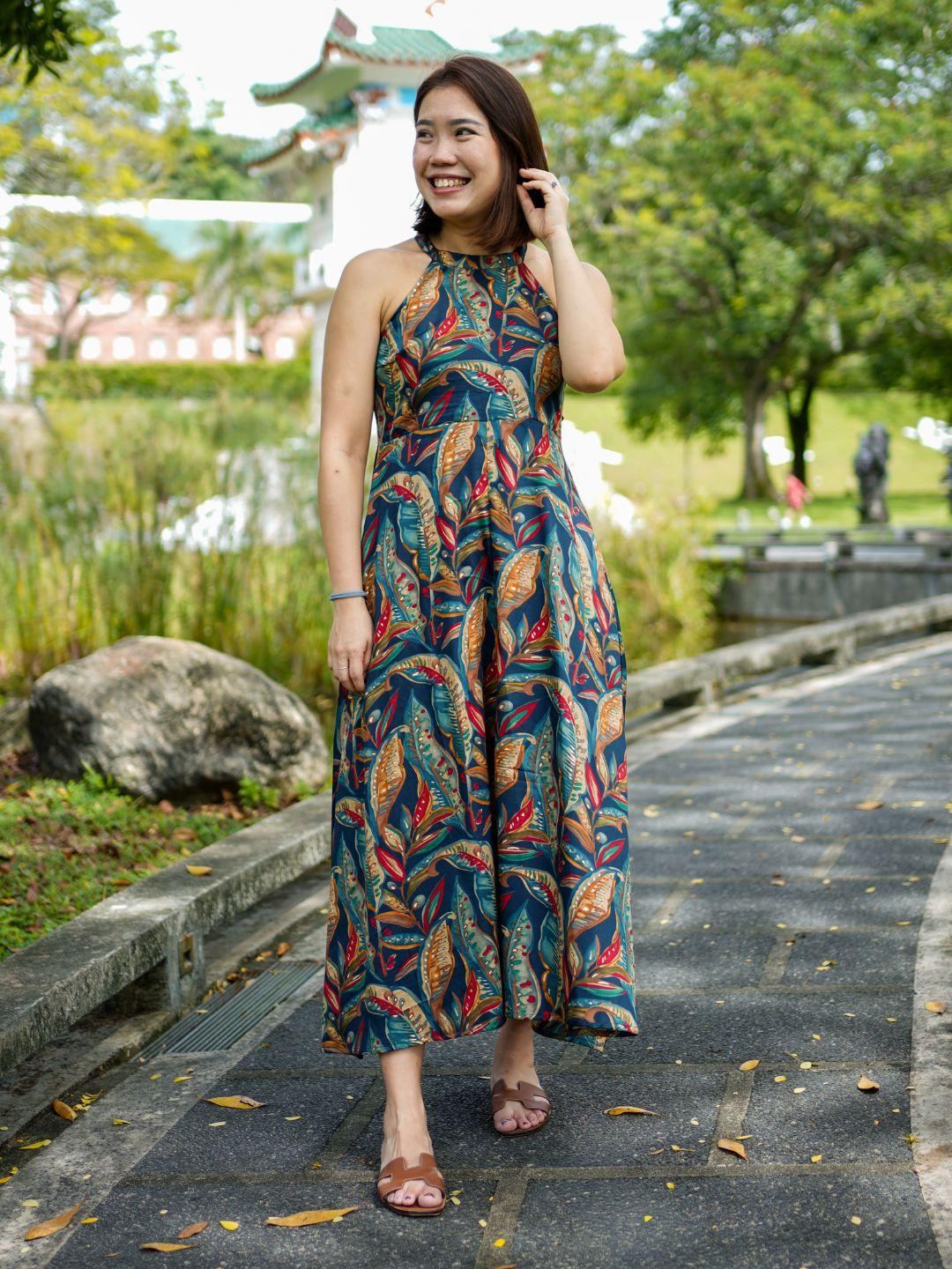 NIMBU | Eden Skyfall Women's Long Halter In Midnight Blue In Muslin Cotton