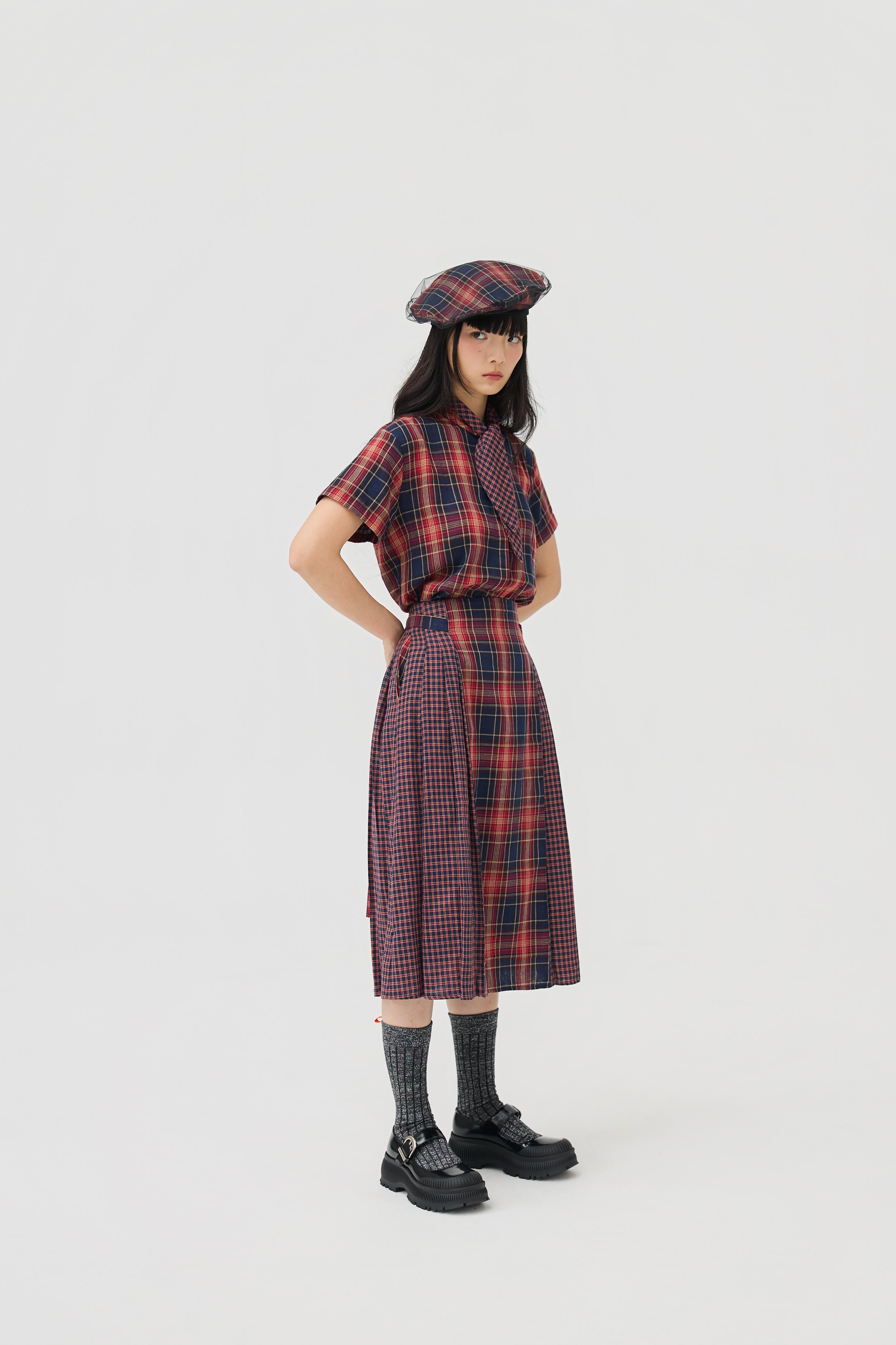 3EIGHTH | Ginrin Skirt In Red Tartan Double Gauze