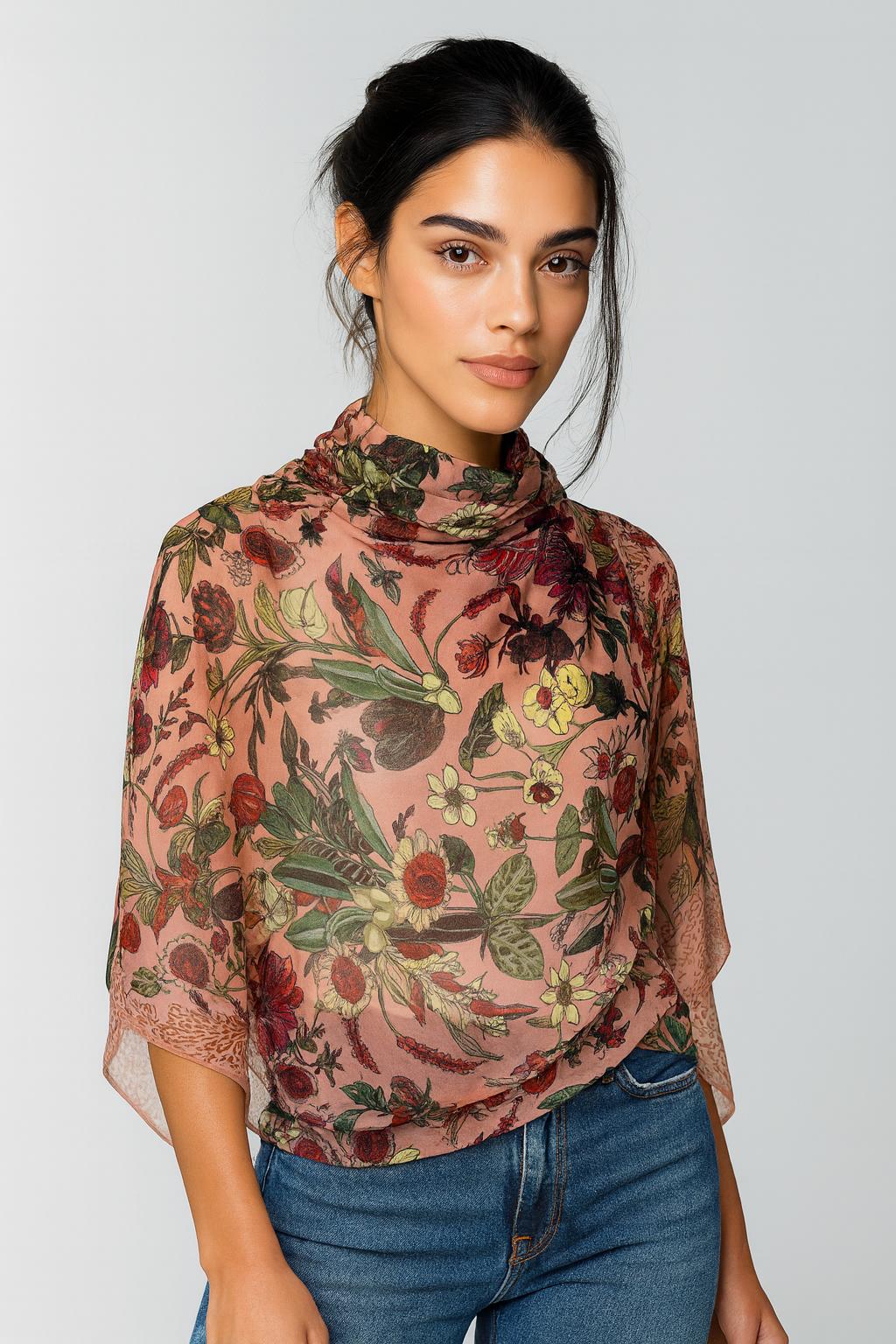 QUEENMARK | AN Printed Shawl 2024 Assorted Pink Flowers