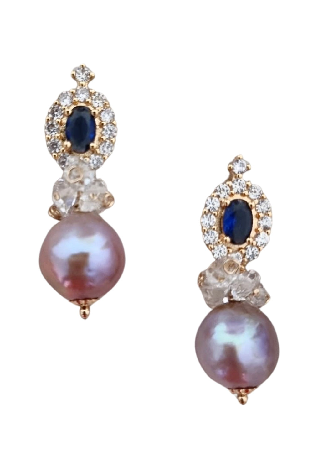 CREATIVE JEWELLERY STUDIO | Lilac Baroque Edison Pearl & Herkimer Diamond Ear Studs by Satine Gems Jewelry