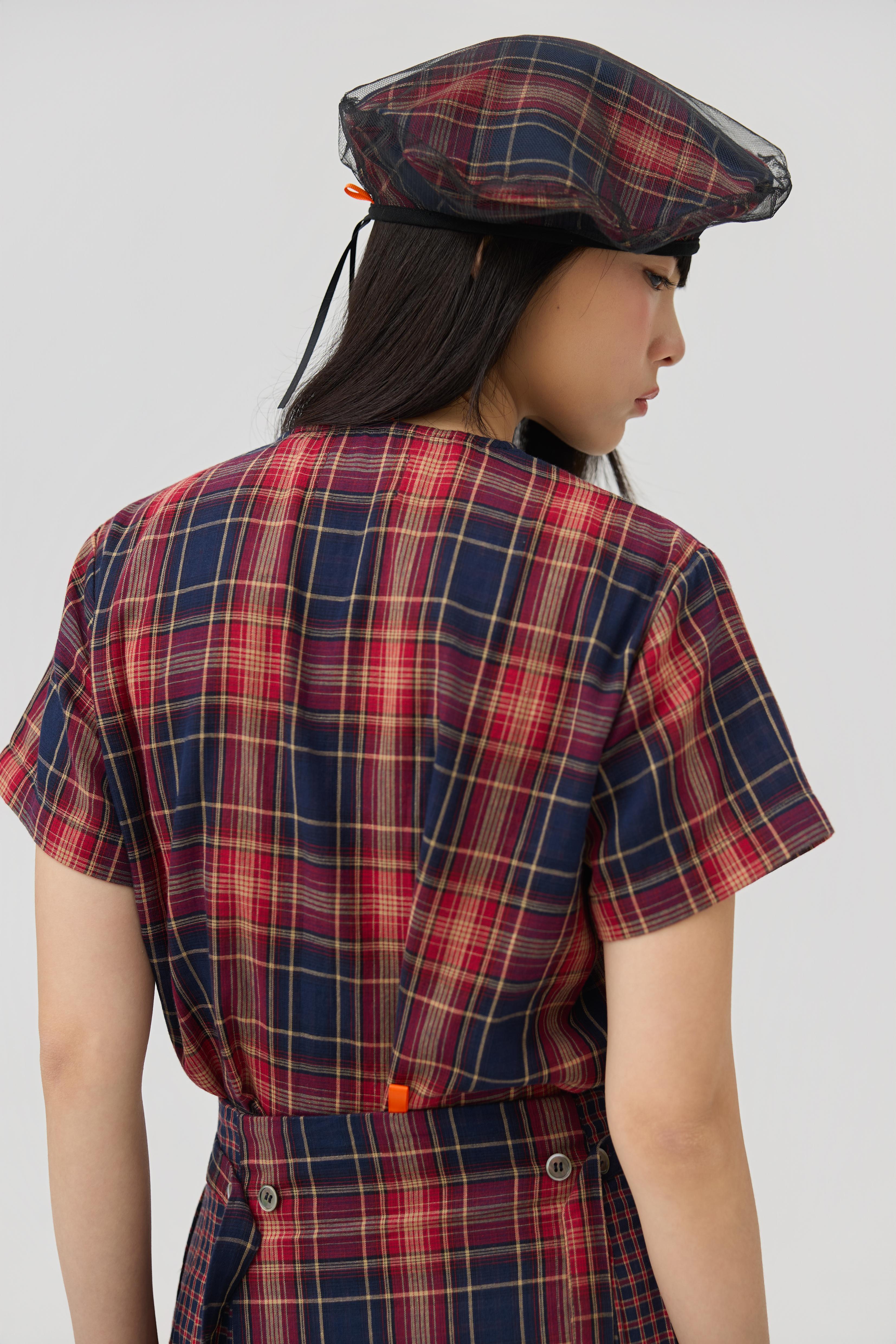 3EIGHTH | Kage Beret in Red Tartan Double Gauze