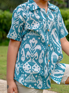 NIMBU | Ankara Blue Unisex Kids Cotton Shirt In Hawaiian Collar