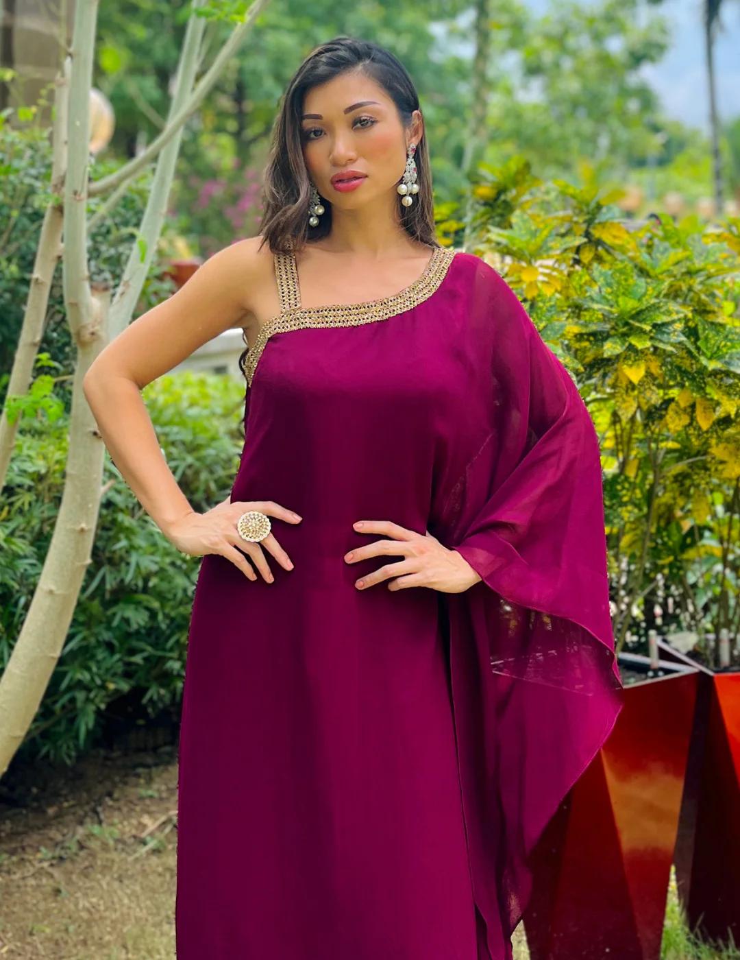 JINDER'S | Rosewood Maroon One Shoulder Dress