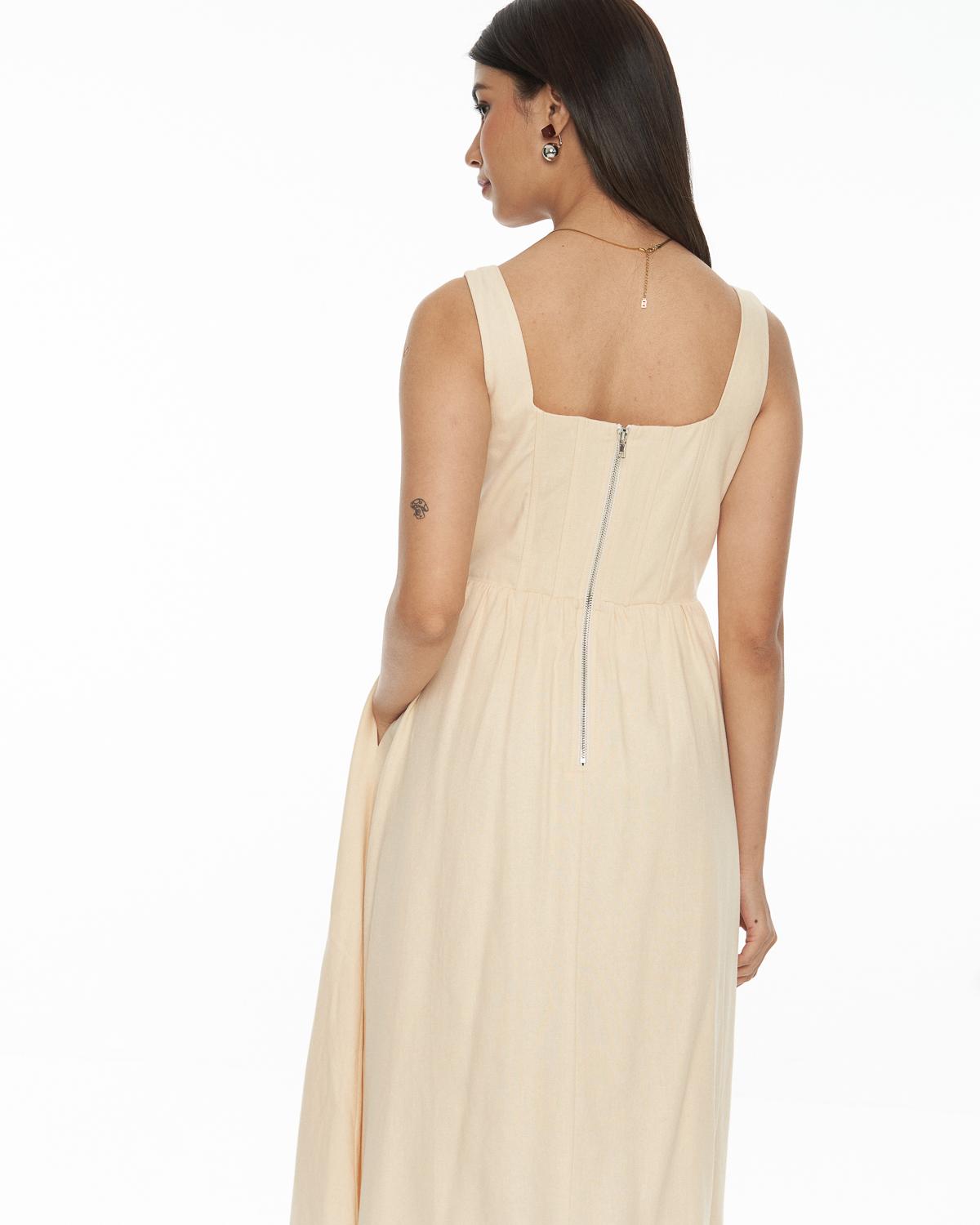 DRESSINGPAULA | Corset Linen Midi Dress
