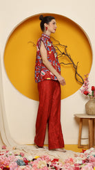 KANZI COLLECTION | Red Cheongsam Flower Vest With Pant Set