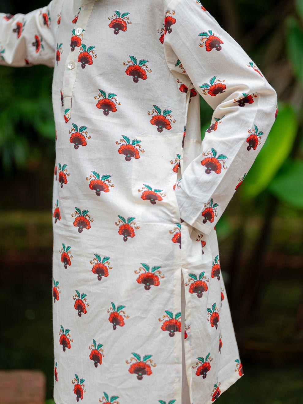 NIMBU | Rosa Boys Cotton Kurta Pajama Set In Off White