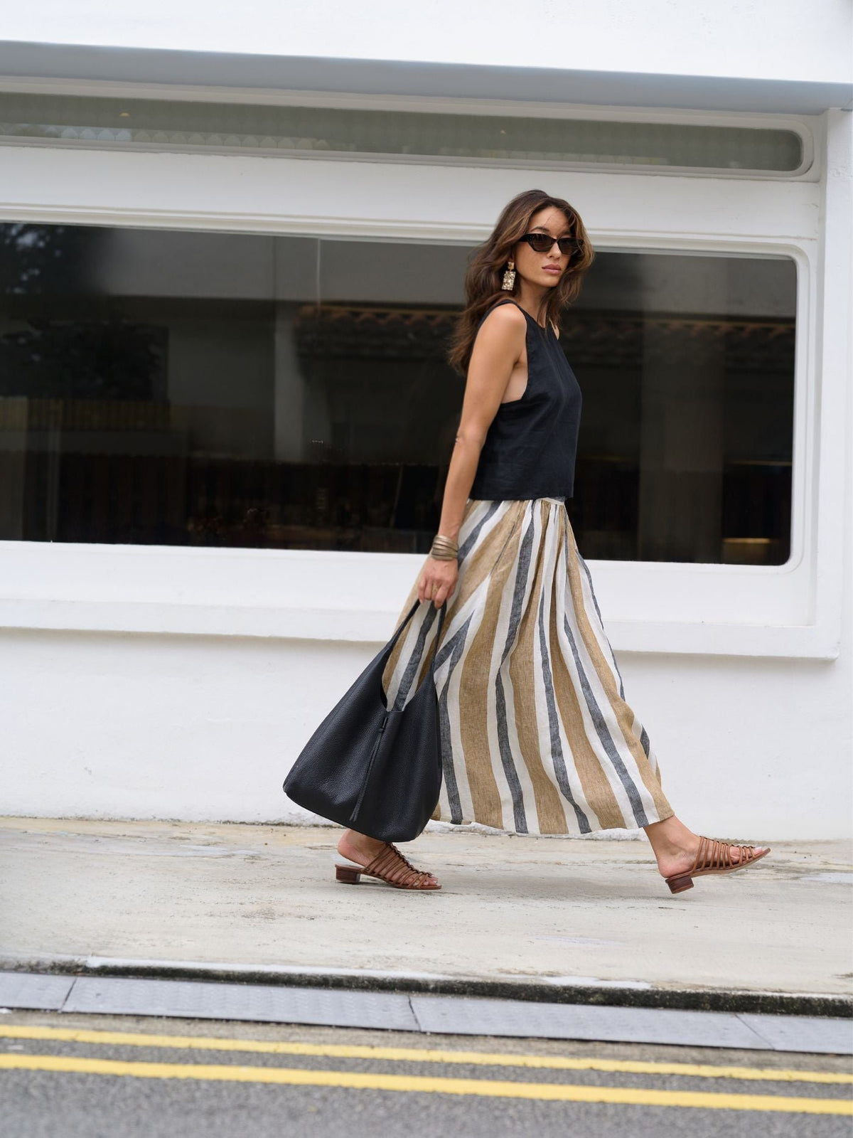 EDITION LIMITEE SINGAPORE | Long Skirt | Charcoal Stripes