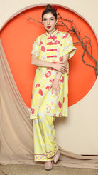 KANZI COLLECTION | Yellow Floral Cheongsam Pant Set