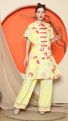 KANZI COLLECTION | Yellow Floral Cheongsam Pant Set