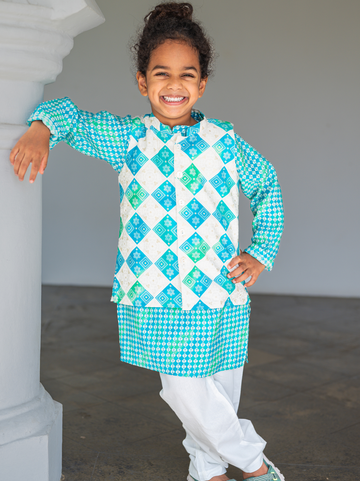 NIMBU | Shan Aqua Boys Kurta Jacket Set in Muslin Cotton