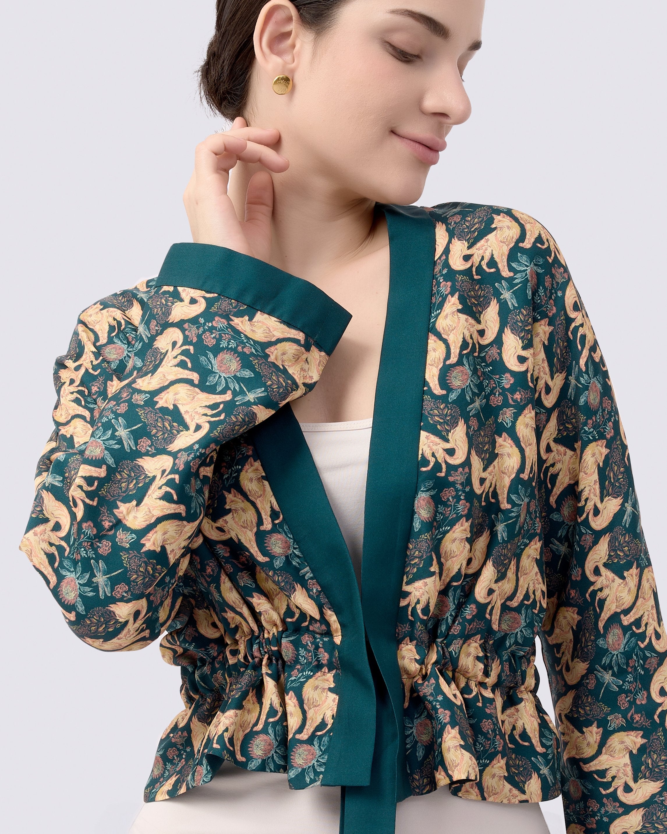 STUDIO QILING | Kitsune Teal Desert Reversible Cropped Kimono