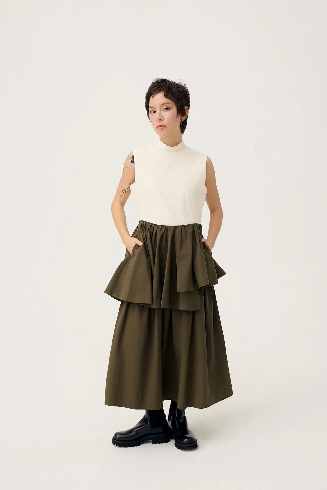 3EIGHTH | Ukabu Dress in Olive & Cream