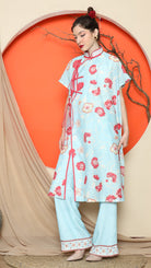 KANZI COLLECTION | Blue Oriental Floral Cheongsam Pant Set