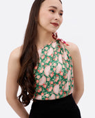 STUDIO QILING | Golden Peaches Emerald Wine Double Side Silk Scarf 100