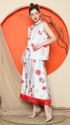 KANZI COLLECTION | Grey Cheongsam Floral Vest With Floral Skirt