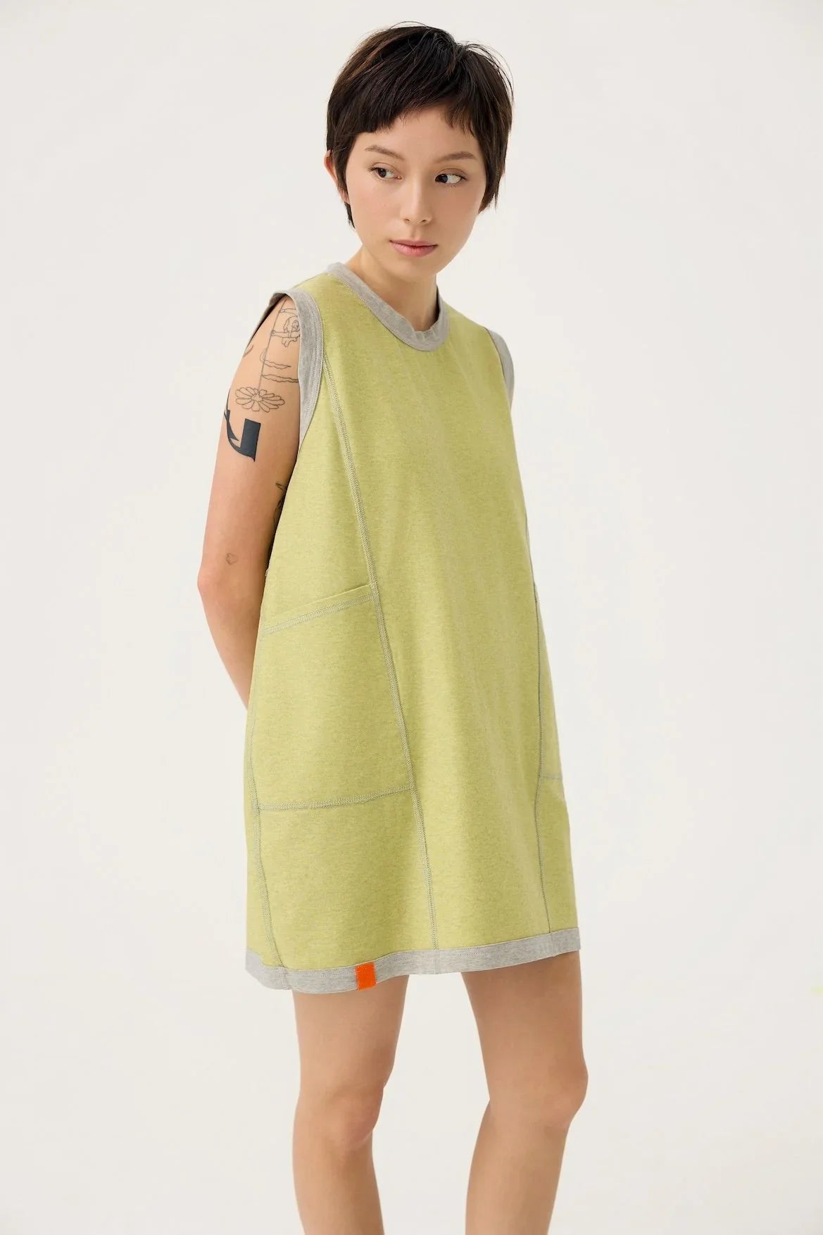3EIGHTH | Cocoon Jersey Reversible Dress in Zinc Grey & Lemon Fizz