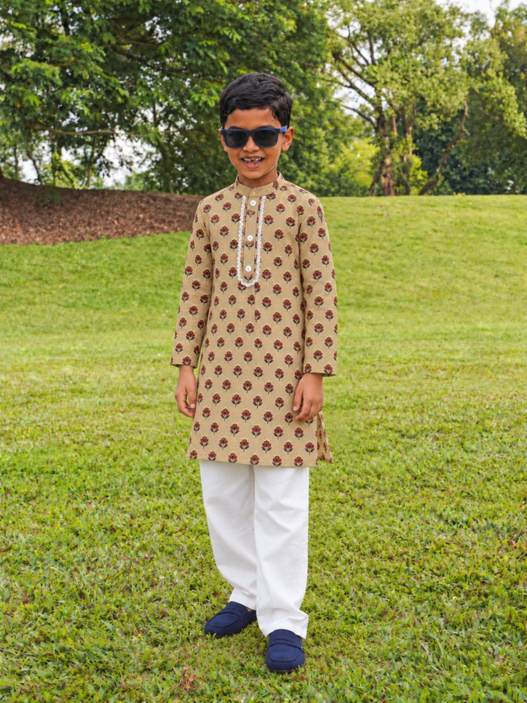 NIMBU | Zia Coral & Gold Boys Kurta Pajama Set