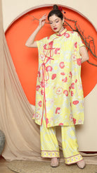 KANZI COLLECTION | Yellow Oriental Floral Cheongsam Pant Set