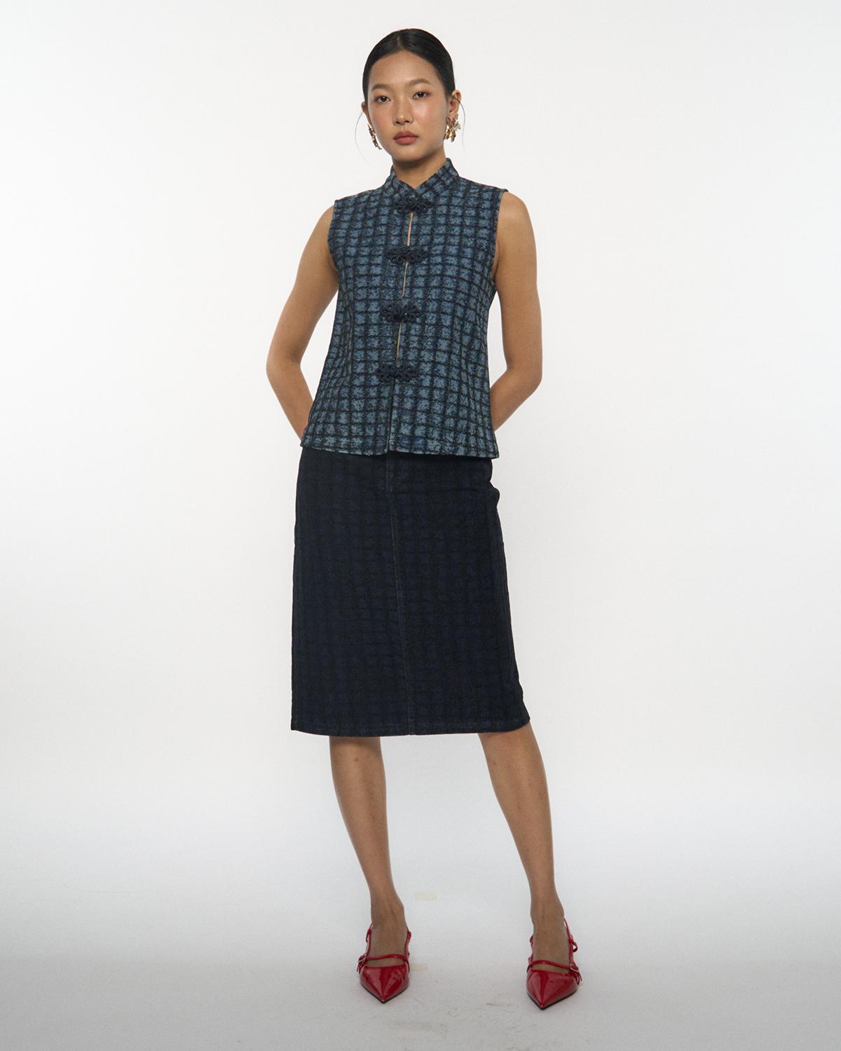 DRESSING PAULA | Denim Checkered Skirt