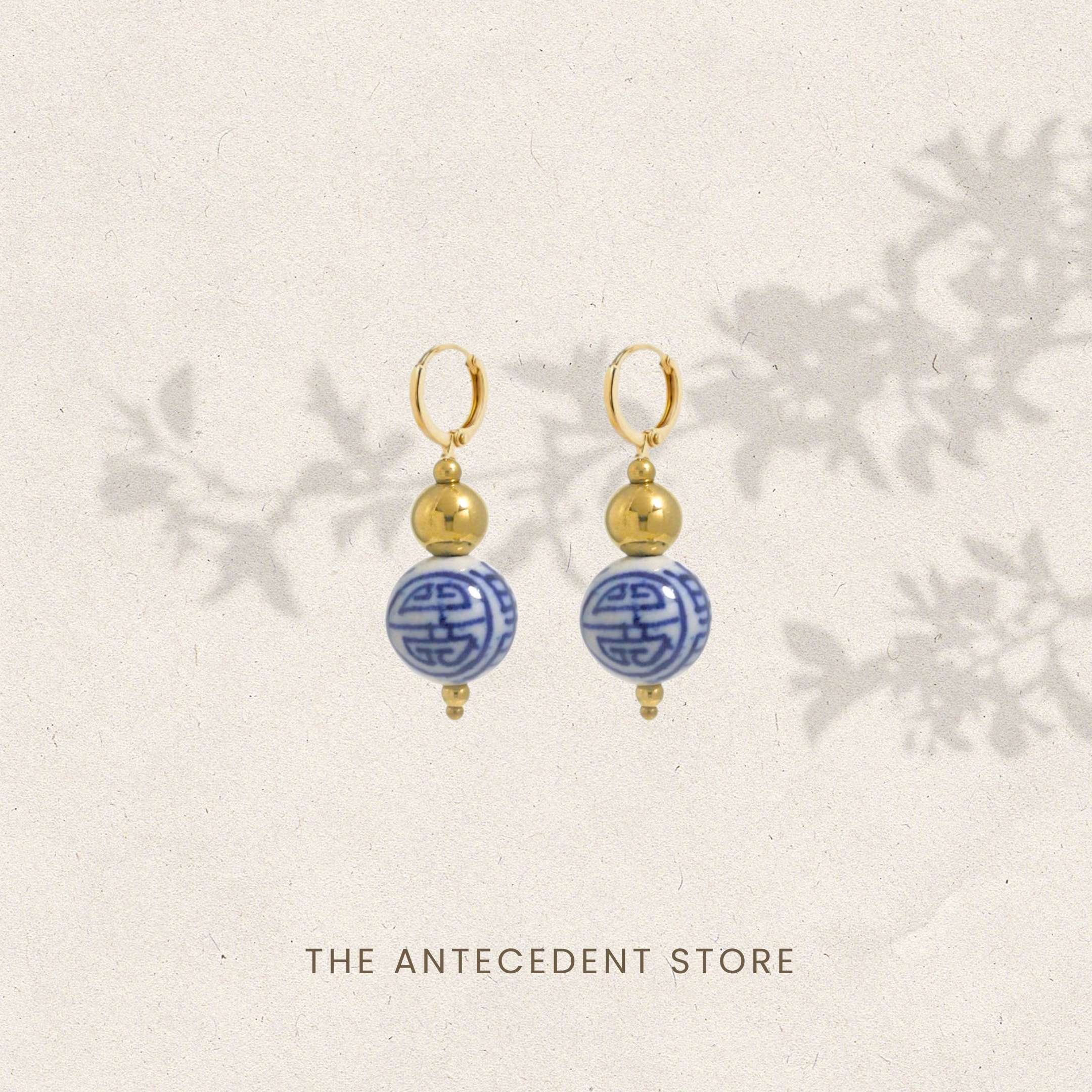 THE ANTECEDANT STORE | Good Fortune Porcelain Huggies Earrings