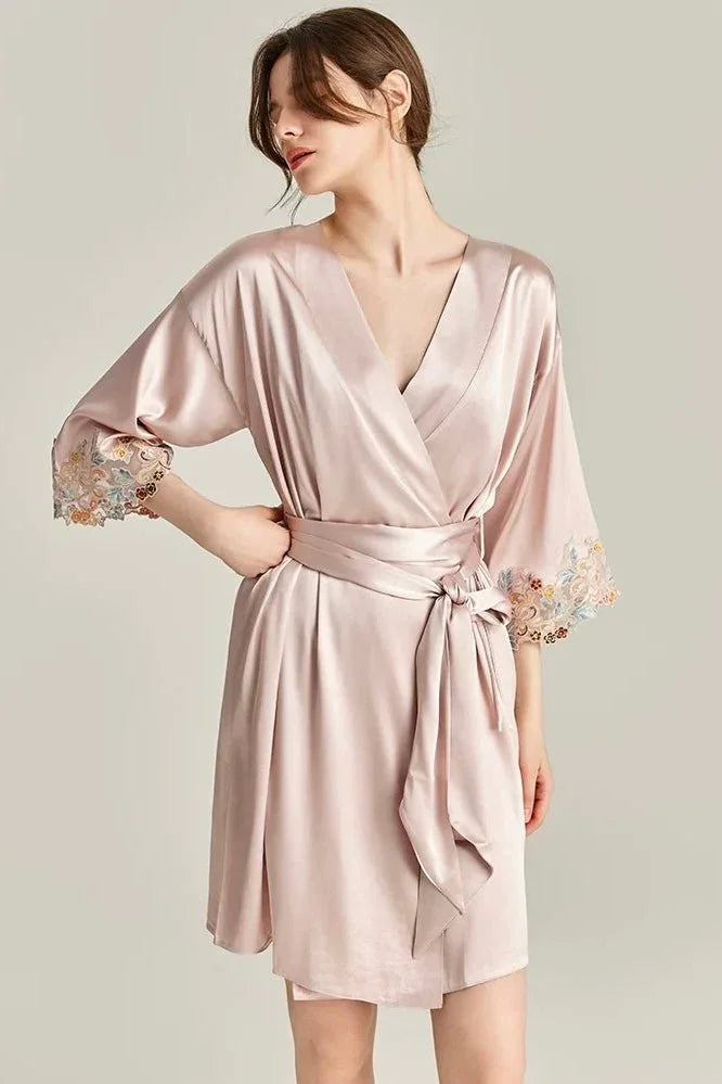 BELLS & BIRDS | Florentine Mulberry Silk Robe (Rose)