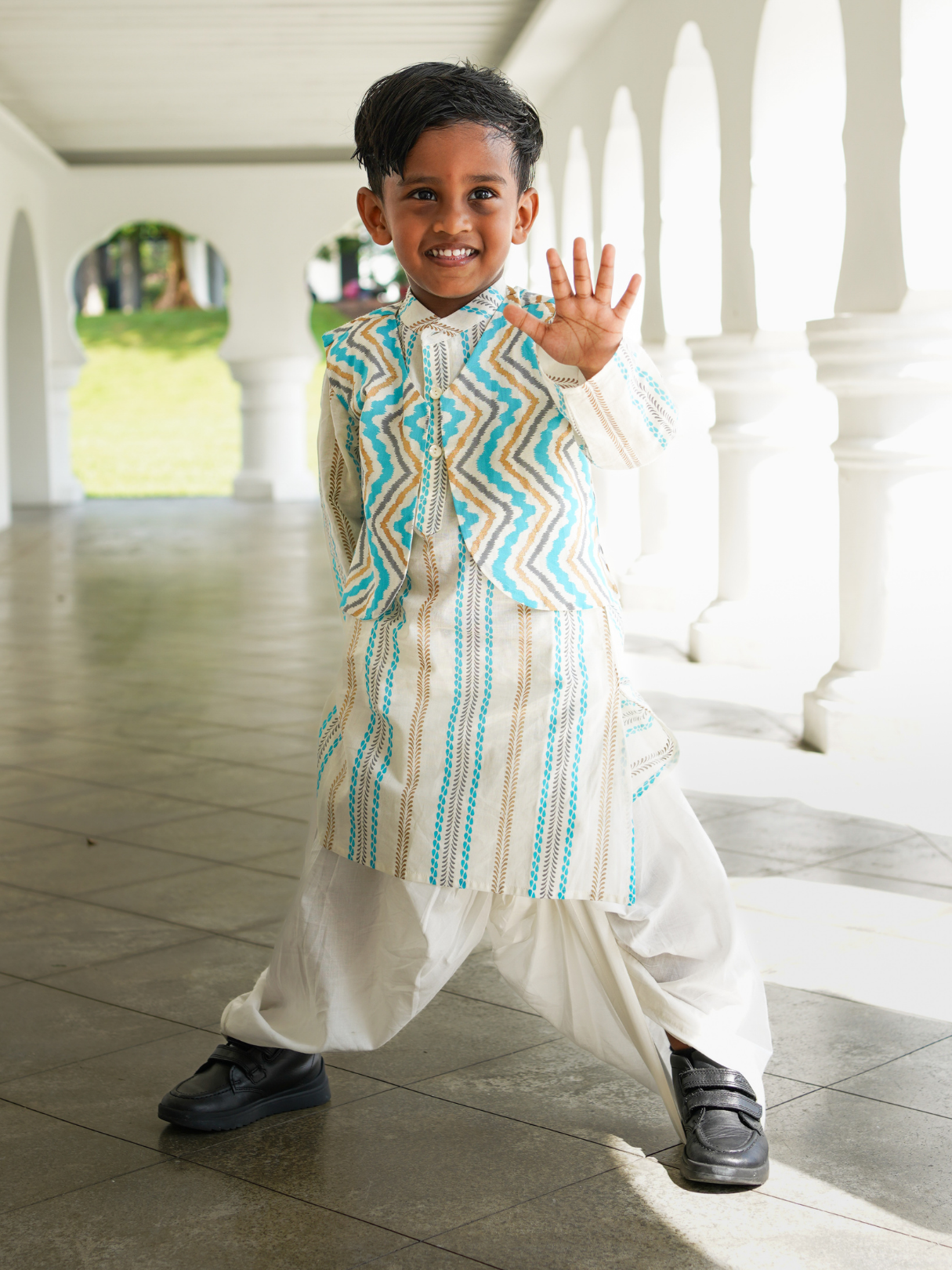 NIMBU | Gul Blue Boys Kurta Dhoti Jacket In Cotton
