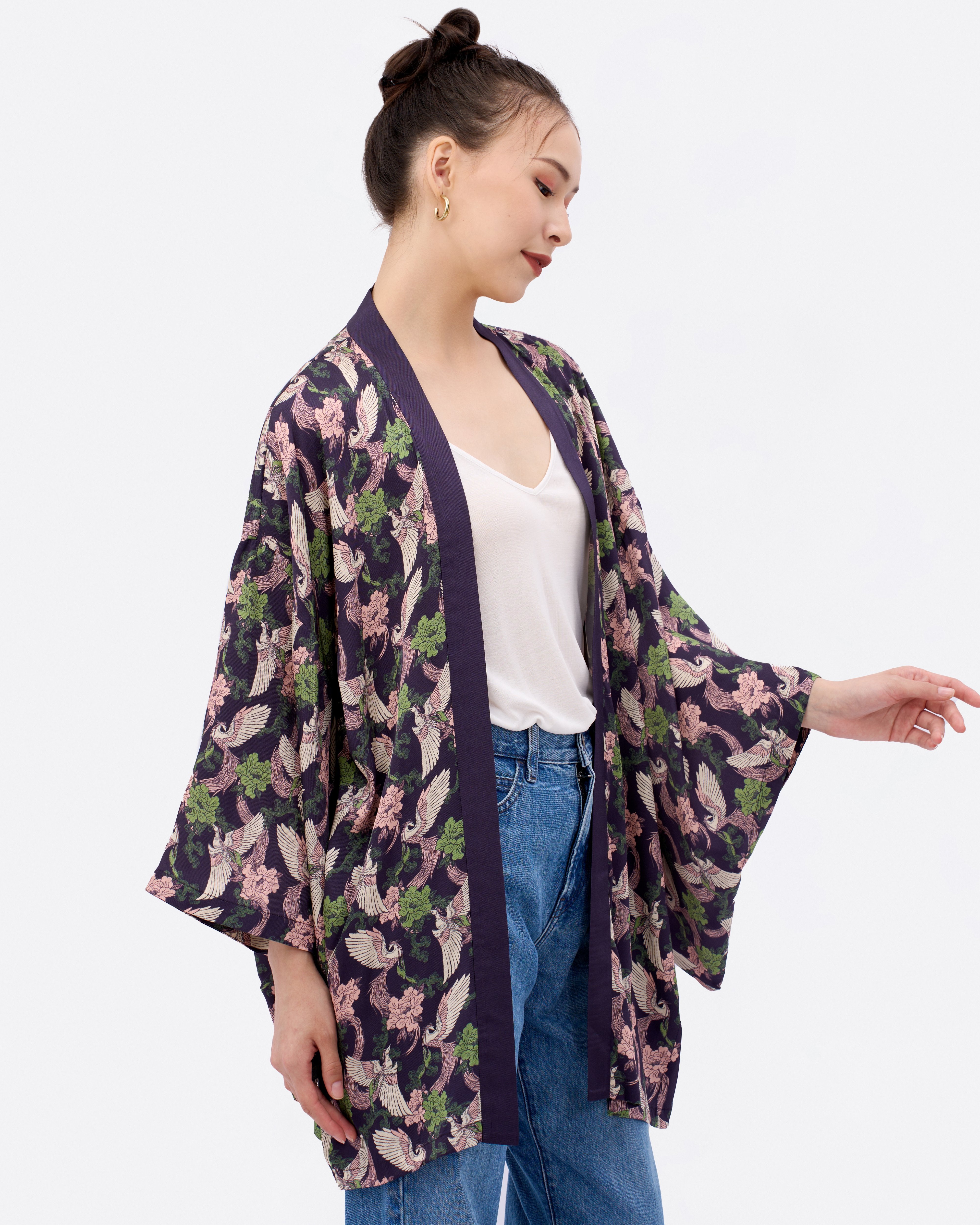 STUDIO QILING | Phoenix Pink Sage Silk Blend Kimono