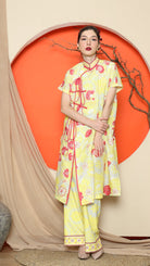 KANZI COLLECTION | Yellow Oriental Floral Cheongsam Pant Set