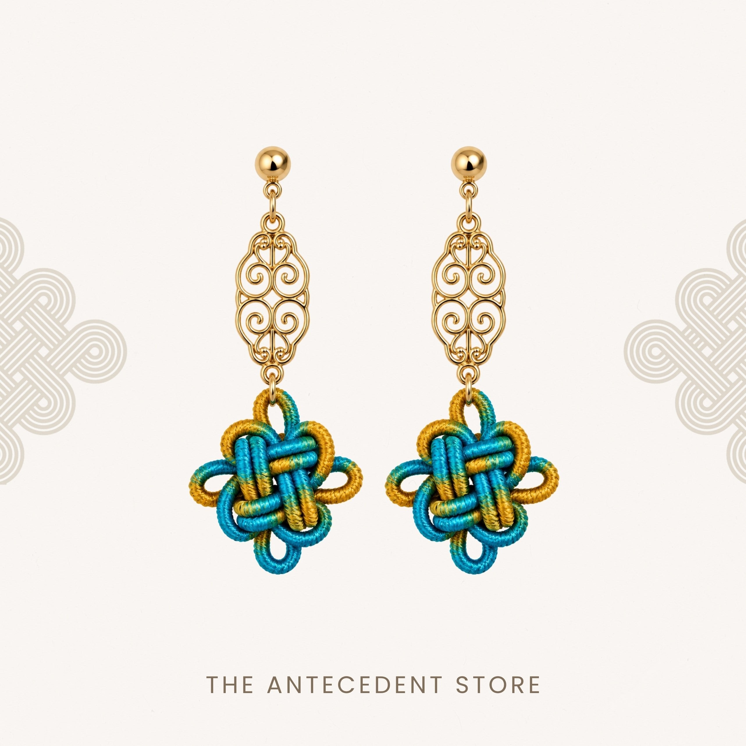 THE ANTECEDENT STORE | Auspicious Knot Motif Earrings in Tiffany Yellow