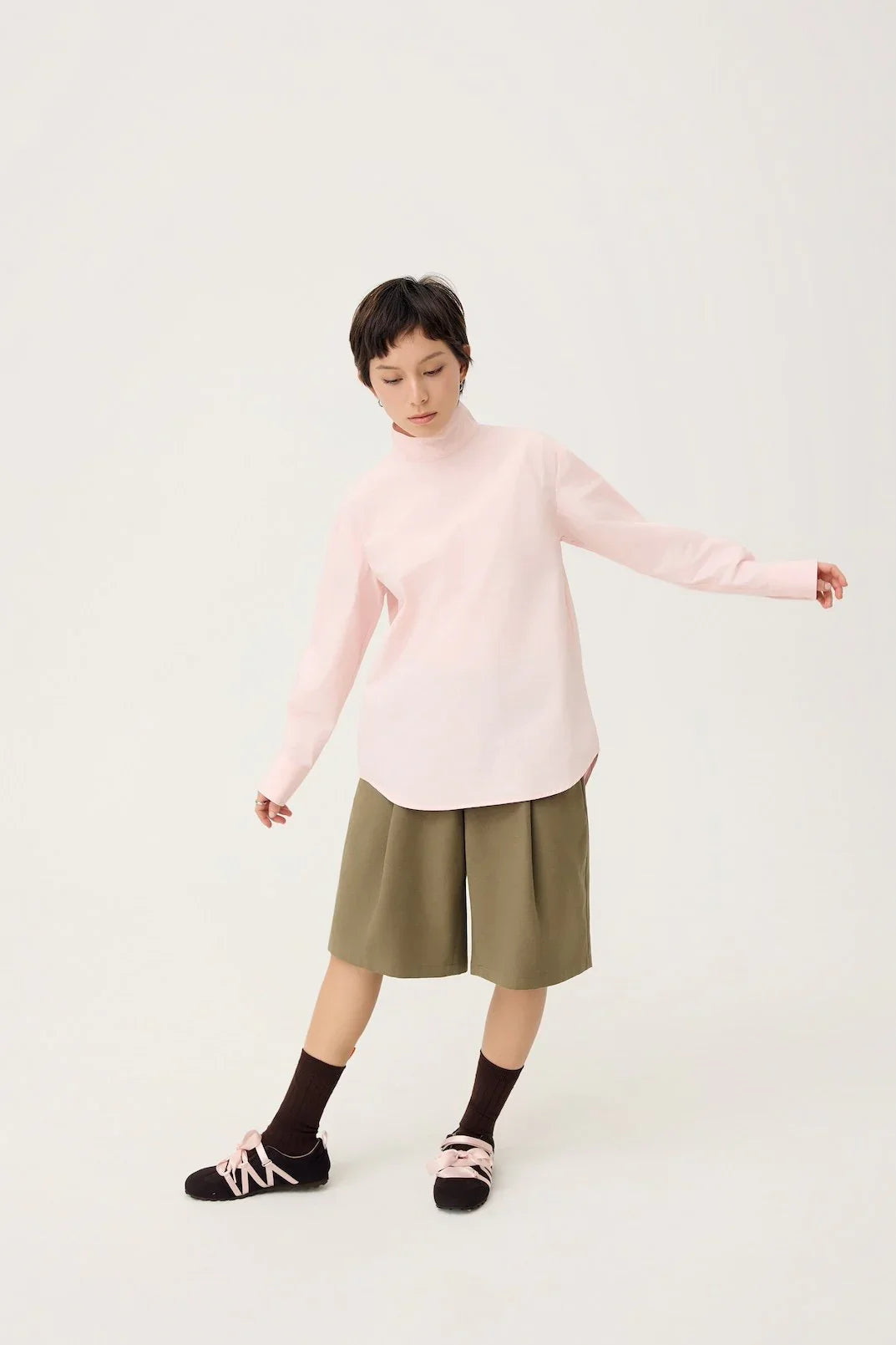 3EIGHTH | Oki Scarf Collar Top in Sakura Pink